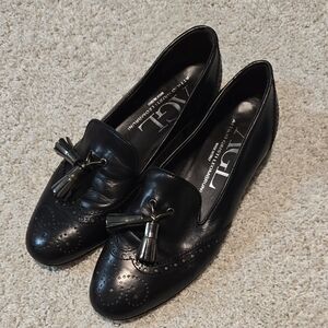 AGL Black Leather Tassel Loafers
